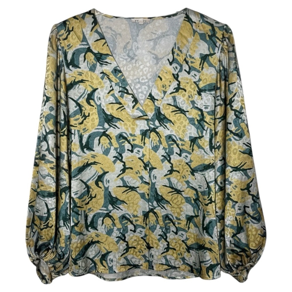 JODIFL Leopard Print Floal Balloon Sleeve Blouse - Women's Small